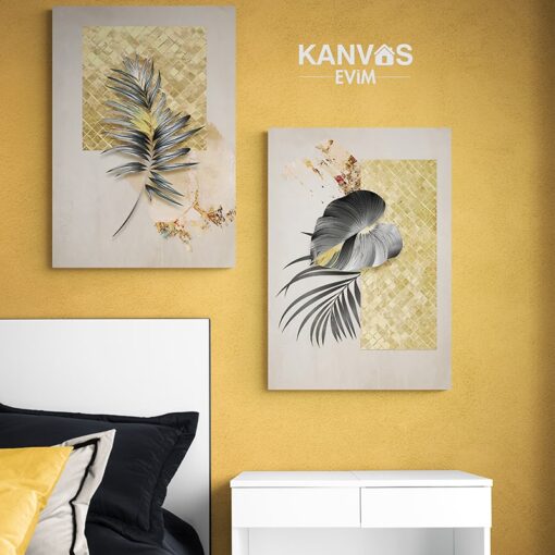 Tropikal Yaprak Desenli 2Li Set Kombin Kanvas Tablo Kanvas Evim 6