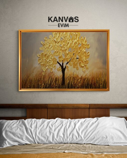Altin Yaprakli Agac Kanvas Tuval Tablo Kanvas Evim 2