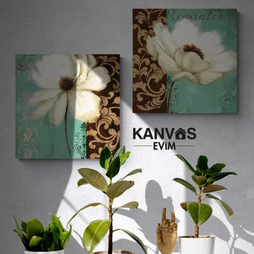 Beyaz Gelincik Cicegi Vintage Kanvas Tuval Tablo Kanvas Evim 1