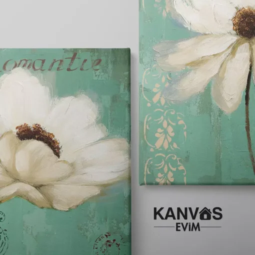 Beyaz Gelincik Cicegi Vintage Kanvas Tuval Tablo Kanvas Evim 2