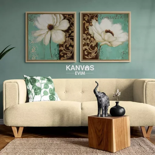 Beyaz Gelincik Cicegi Vintage Kanvas Tuval Tablo Kanvas Evim 3