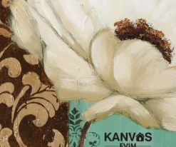 Beyaz Gelincik Cicegi Vintage Kanvas Tuval Tablo Kanvas Evim 6