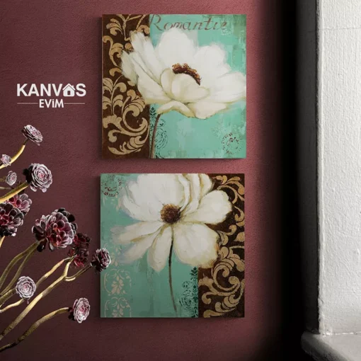 Beyaz Gelincik Cicegi Vintage Kanvas Tuval Tablo Kanvas Evim 7