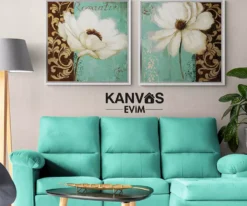 Beyaz Gelincik Cicegi Vintage Kanvas Tuval Tablo Kanvas Evim 8