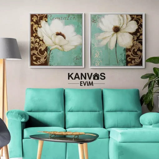 Beyaz Gelincik Cicegi Vintage Kanvas Tuval Tablo Kanvas Evim 8