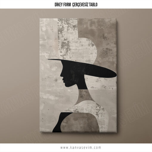 Şapkalı Kadın Silueti - Modern Minimalist Kanvas Tablo