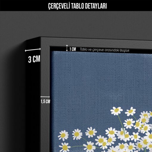 Mavi Ve Beyazin Uyumu Papatya Desenli Dekoratif Kanvas Tablo8