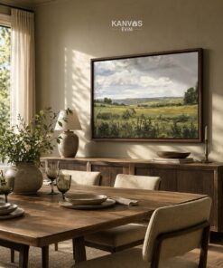 Yeşil Ova Ve Bulutlu Gökyüzü Kanvas Tablo